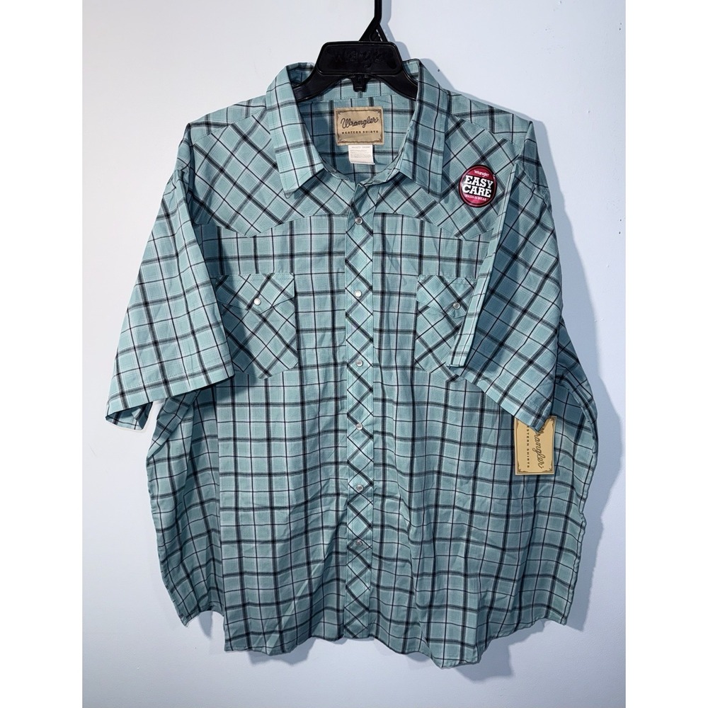 WRANGLER Men's Shirt Western Cowboy Rodeo Pearl Snap Aqua Teal NEW Size 3XL